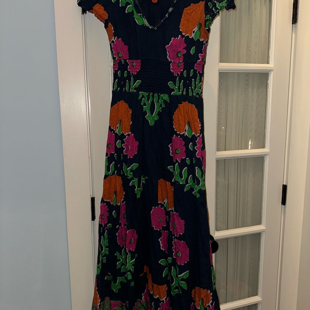 Elegant Floral Maxi Dress - Navy and Multicolor